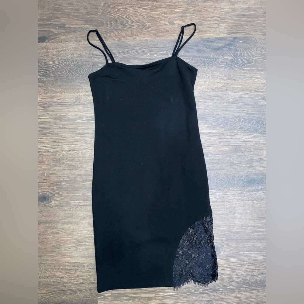 Black little mini dress with lace side slit